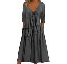 Summer Dresses For Women 2023 Casual Casual Loose Dress Long Sleeve Dress Casual Crewneck Loose Flowy Ruched Dresses
