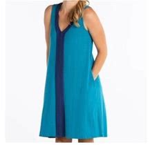Fresh Produce Womens Teal Stretch Pocketed Pullover Sleeveless V Neck Above The Knee Shift Dress XS