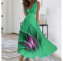 Ydkzymd Summer Maxi Dresses Elegant Wrap Beach V Neck Floral Plus Size Sundresses Floral Maxi Flowy Dresses Sleeveless Going Out Casual Loose Swing Dr