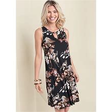 Women's Floral Printed Casual Dress - Black Multi, Size XS By Venus