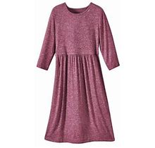 Haband Womens Marled Hacci Sweater Knit Empire Waist Dress, 3/4 Sleeves, Wine Red 2XL Average