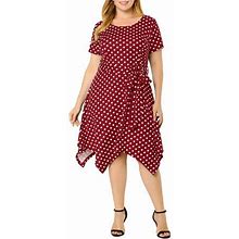 Unique Bargains Women's Plus Polka Dots Short Sleeve Asymmetrical Casual Dress