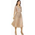 Women's Flowing, Sequin Midi Dress With Short Sleeves - Champagne