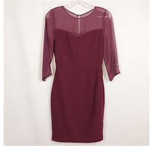 Andrew Marc York Women Size 0 Burdungy Red Sheath Dress Sheer 3/4