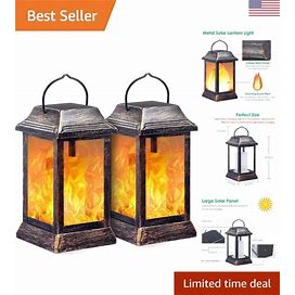 Vintage Solar Lantern With Flickering Flame - 2 Pack Bronze