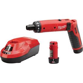 Milwaukee M4 Li-Ion Electric Hex Screwdriver Kit With 2 Batteries, 1/4in. Keyless Chuck, 600 RPM, 44 In./Lbs. Torque, Model 2101-22