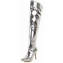 Women Over The Knee High Boots Shinny Heels Boots Silver Shoes Woman