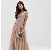 Asos Dresses | Asos Maya V Neck Maxi Tulle Dress - Taupe Blush | Color: Cream/Pink | Size: 0P