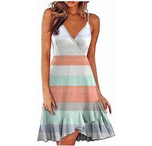 Cyber&Monday Deals Beach Dresses For Women Casual Summer, Womens Summer Midi Dresses Floral Wrap V Neck Adjustable Spaghetti Casual Ruffle Dress Sundr