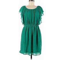 Miami Casual Dress - Popover Ruffles Short Sleeve: Green Solid Dresses - Women's Size Medium