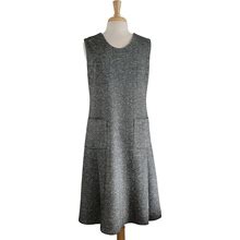 1960'S Dress Vintage Black And White Tweed Sleeveless Jumper Dress With Pockets And Pleated Skirt By Graff Californiawear - M