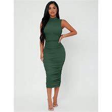 Mock Neck Ruched Bodycon Dress,Petite S