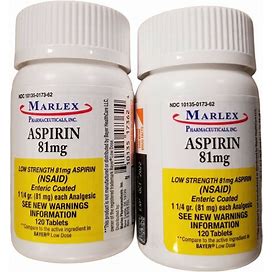 Low Dose "Baby" Aspirin 81Mg Enteric Coated MARLEX 120 Tablets ( 2 Pack )