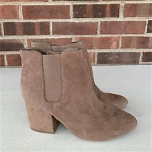 Mia Mandi Taupe Almond-Toe Block Heel Pull-On Ankle Boots Women's Size