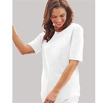 Blair Women's Essential Knit Elbow Sleeve Curved-Hem Tee - White - 3XL - Womens