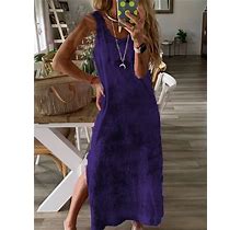 Women Boho Tie Die V Neck Sleeveless Cotton-Blend Maxi Dress Purple/M