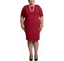 Kasper Women's Ellen Faux-Suede-Trim Bodycon Dress - Crimson/Cream - Size S