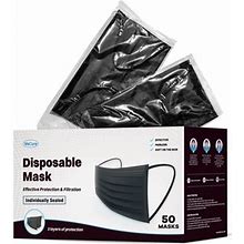 Wecare Face Masks - Box Of 50, 3-Ply, Individually-Wrapped - Black