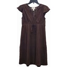 Loft Dresses | Ann Taylor Loft Brown Crochet Knit Cottagecore Tie Waist Tea Party Dress Size 0 | Color: Brown | Size: 0