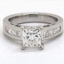 Graduated Cathedral Princess-Channel Engagement Ring In 18K White Gold 4mm Width Band (Setting Price)