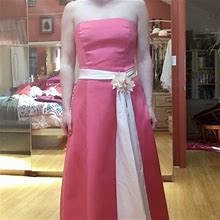 Jordan Dresses | Euc Coral Strapless Lotus Belt A Line Gown Dress | Color: Cream/Pink | Size: 6