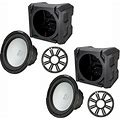Kicker Two 45KM104 10" Marine Subwoofers 4-Ohm Charcoal LED Grill With SSV Universal Marine Sub Box Enclosures