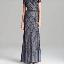 Adrianna Papell Dresses | Adrianna Papell Deco Diamond Beaded Long Dress With Cap Sleeves - Navy/Charcoal | Color: Red | Size: 14