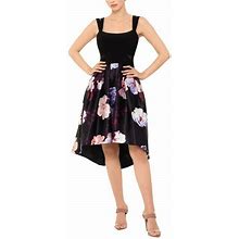Xscape Womens Floral Double Strap High Low Cocktail Dress In Black