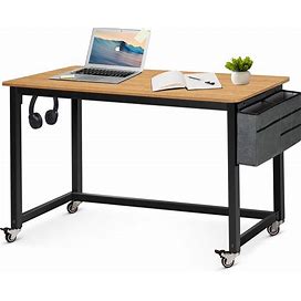 AHB 47" Rolling Computer Desk With 4 Smooth Wheels, Simple Style Mobile Writing Desk Home Office Study Table Movable Workstation With Metal Frame