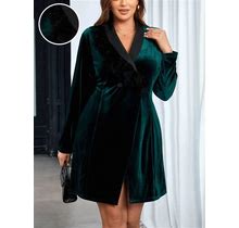 Plus Size Women's Elegant Furry Green Party Suit Dress,1XL