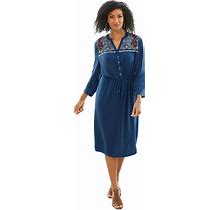 Masseys Embroidered Dress (Size S) Blue, Viscose