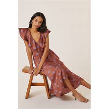 Anthropologie Ruffle-Sleeve Printed-Wrap Maxi Dress Size Xs Msrp: $170