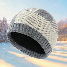 Yuelianxi Winter Fleece Warm Hat Plaid Knitted Hat Beanie Hat For Men And Women Ear Hat Thickened Outdoor Hat Gray