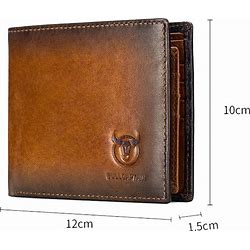 BULLCAPTAIN RFID Men's Leather Anti-Theft Brush Wallet Double Ultra-Thin Short Wallet Multi-Card Position ID Bag Brown