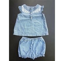 Carter's Baby Girl 2 Pc Blue Denium Size 6 Mo Embroidered Dress &