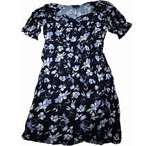 Eloquii Black Blue Floral Lantern Sleeve Sheath Dress Women's Size 22