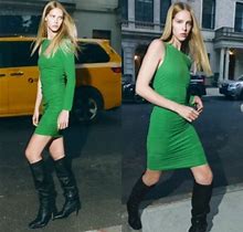 Zara Dresses | Zara Green Ruched Asymmetric Dress Sz Medium Nwt | Color: Green | Size: M