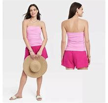 A Day Women's M Pink Slim Fit Stretch Ruched Jersey Knit Tube Top