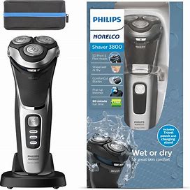 Philips Norelco Shaver 3800, Rechargeable Wet & Dry Shaver With Pop-Up Trimmer, Charging Stand And Storage Pouch, Space Gray, S3311/85