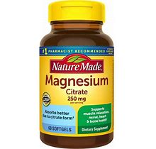 Nature Made Magnesium Citrate 250 Mg, Dietary Supplement For Muscle Support, 60 Softgels, 30 Day Supply