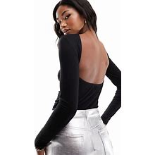 SIMMI Low Back Long Sleeve Top In Black - Black (Size: 4)
