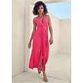 Women's Plunging Knot Maxi Dress - Pink, Size S By Venus