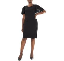 Women's Nina Leonard Jewelneck Flutter Sleeve Sheath Dress, Size: Small, Black