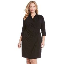 Karen Kane Three Quarter Sleeve Jersey Cascade Faux Wrap Dress In Black At Nordstrom, Size 3X