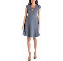 24Seven Comfort Apparel Scoop Neck A-Line Dress With Keyhole Detail - Charcoal