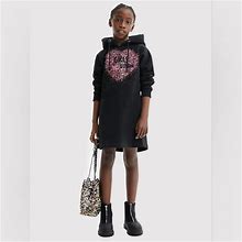 Desigual Girls Black Revolution Sequin Details Hoodie Heart Sweater Dress 13/14