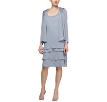 SL FASHIONS Beaded Accent Jacket & Tiered Dress 2-Piece Set In Concrete At Nordstrom, Size 14 P