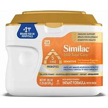Similac 360 Total Care Sensitive Baby Formula Powder, Has 5 HMO Prebiotics, 20.1-Oz Tub