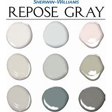 Sherwin Williams Repose Gray Palette, Repose Gray Kitchen Cabinets, Repose Gray Exterior, Drift Of Mist, Complementary Whole House Colors