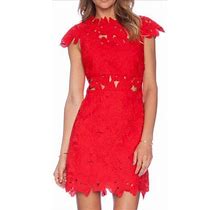Women's Designer Couture Cocktail Dress Small Red Lace Sheath Dress